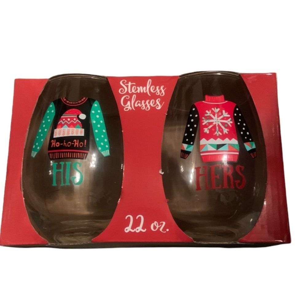 His and hers Christmas stemless glasses